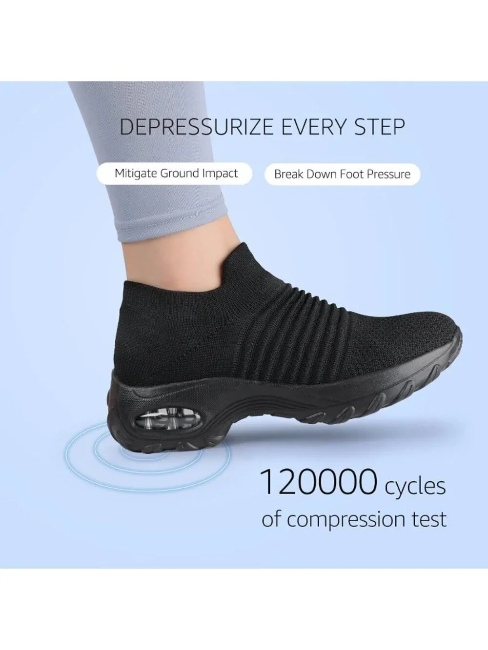 Women's All Black Walking Arch Support Non Slip Breathable Upper Sneaker Shoes
